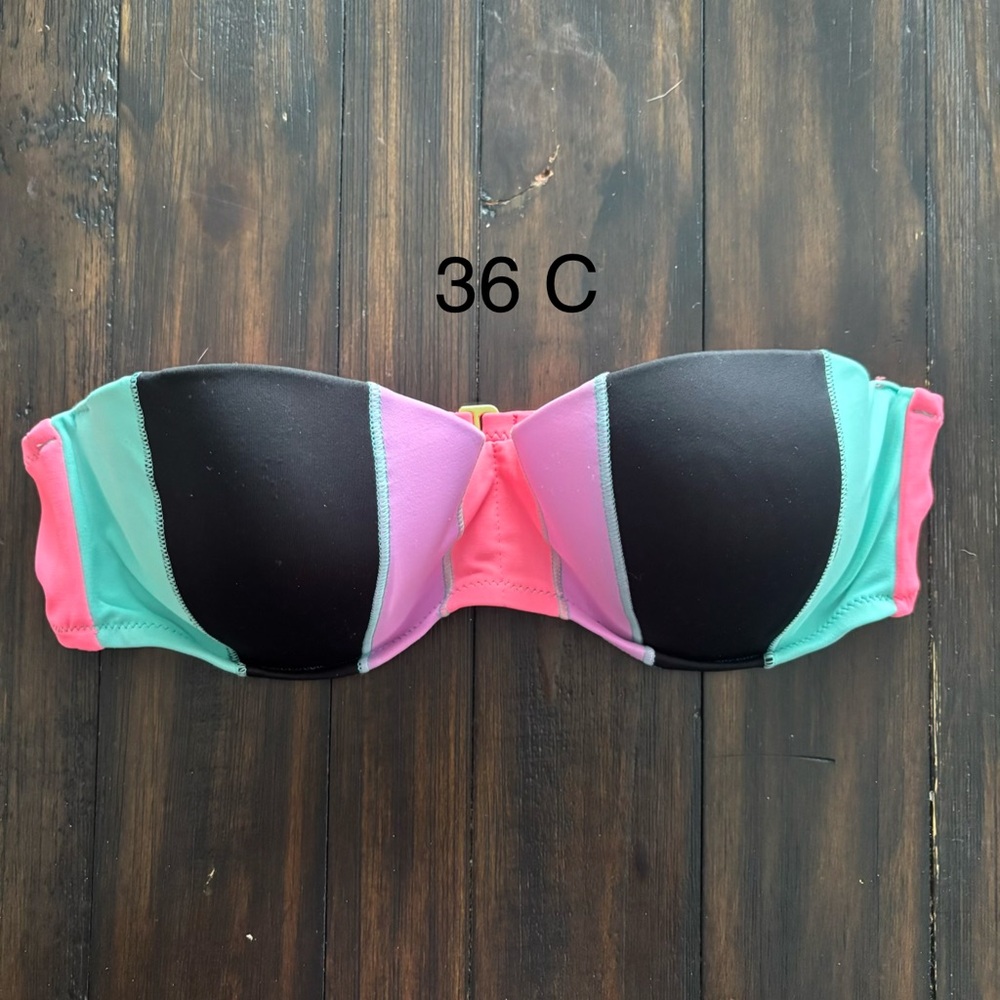 Victoria's Secret Black, Pink, and Teal Bikini Top